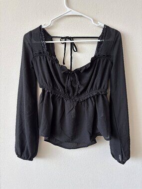 Francesca's Black Square Neck Chiffon Long Sleeve Top - Size XS NWT